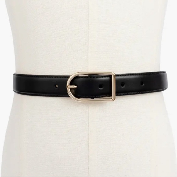 🆕 Kate Spade Stitched Feather Edge 25MM Black Leather Belt Gold Hardware - Picture 9 of 12